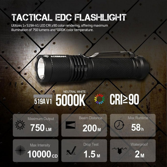 Acebeam TAC AA Flashlight (750 Lumens) (2 Versions)