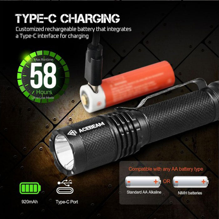 Acebeam TAC AA Flashlight (750 Lumens) (2 Versions)