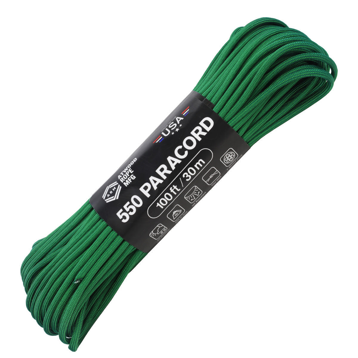 Atwood 550lbs Paracord 7 cores 100ft (Emerald Green)