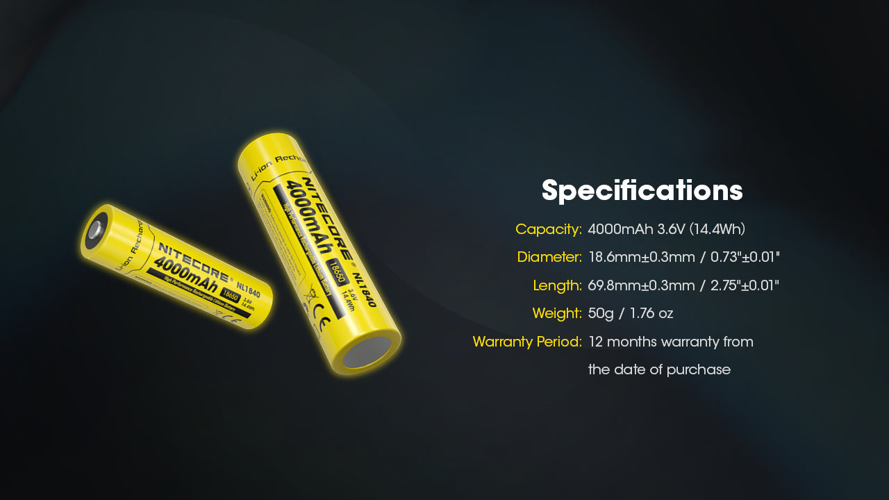 Nitecore Battery 18650 NL1840