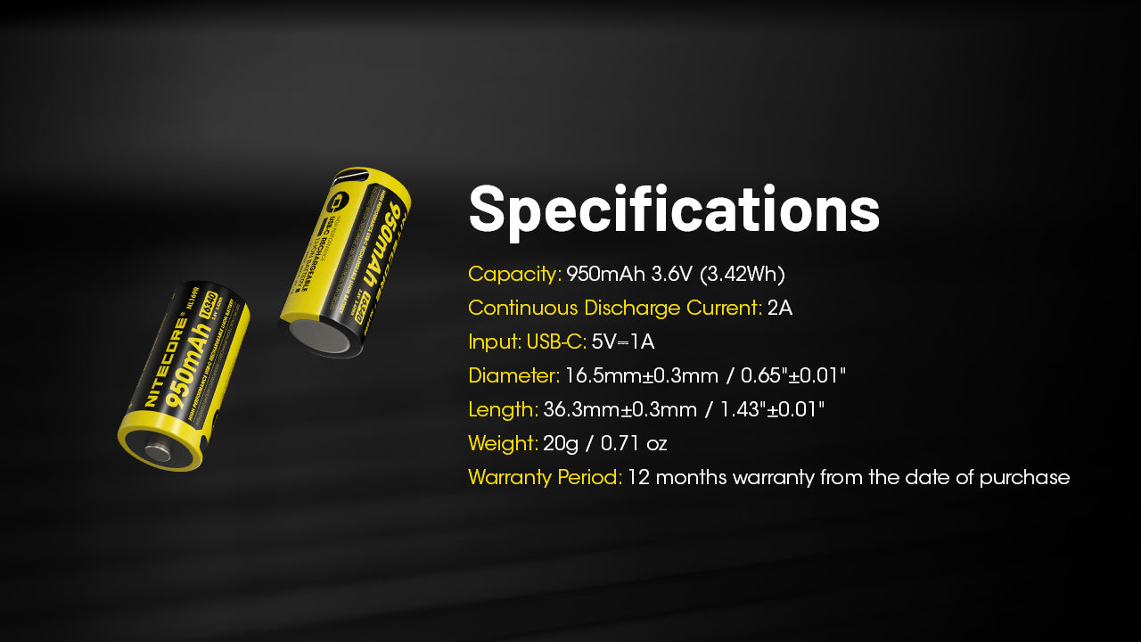 Nitecore Battery RCR123 NL169R