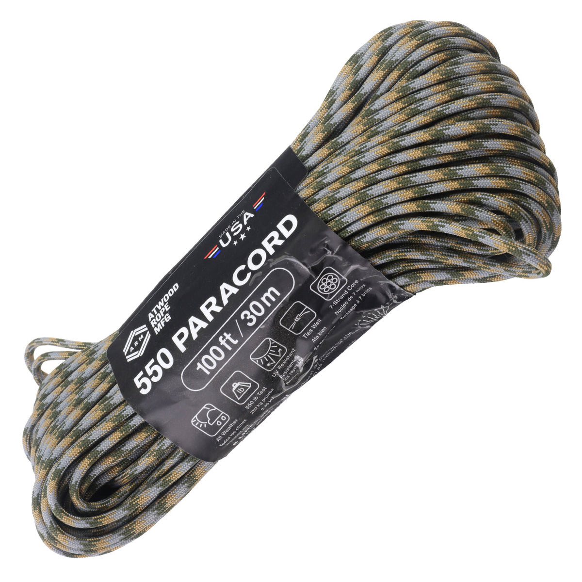 Atwood 550lbs Paracord 7 cores 100ft (ACU)