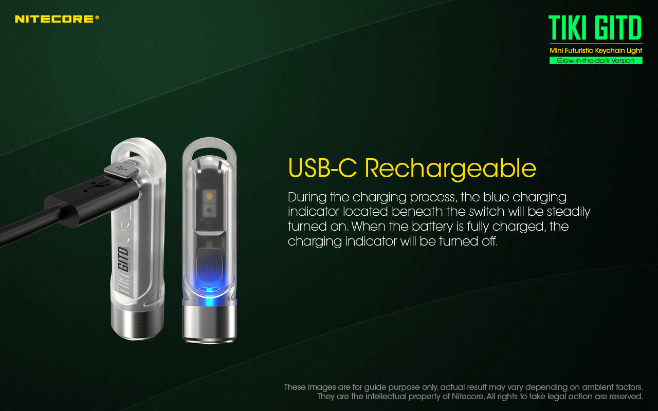 Nitecore TIKI GITD LED Keychain Rechargeable Flashlight (300 Lumens)