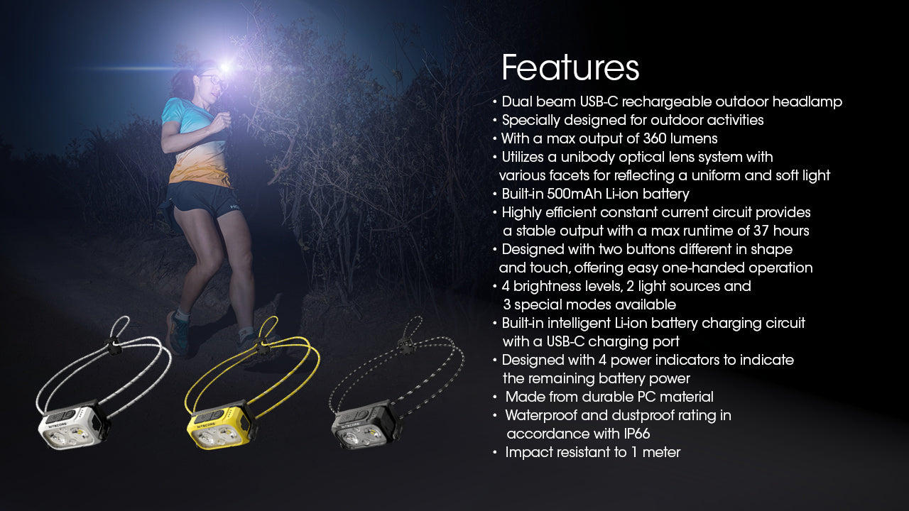 Nitecore NU21 Ultra Lightweight Rechargeable Headlamp (360 Lumens) (3 Versions)