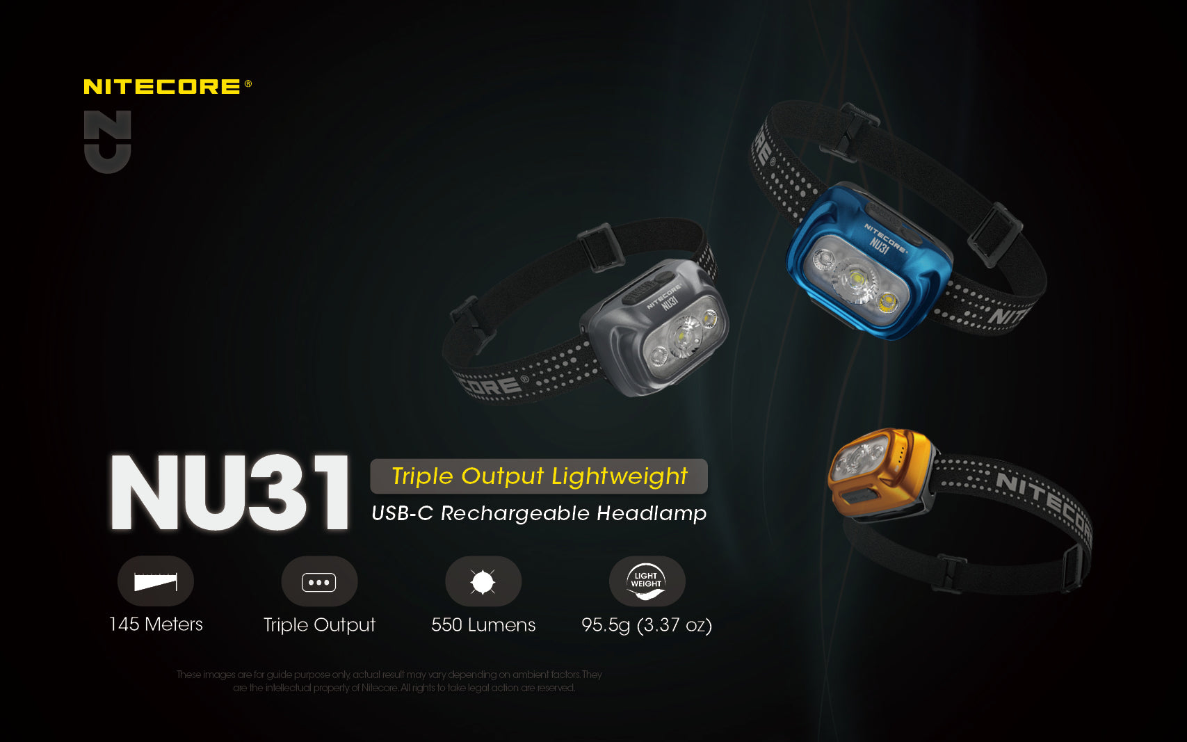 Nitecore NU31 Triple Output Lightweight Rechargeable Headlamp (550 Lumens) (3 Versions)