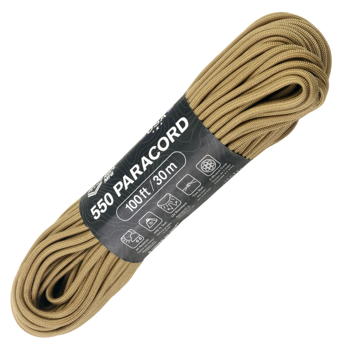 Atwood 550lbs Paracord 7 cores 100ft (Tan)