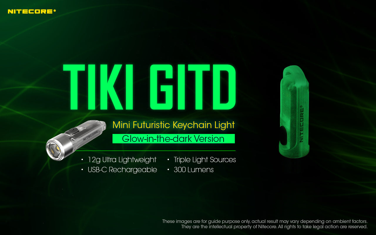 Nitecore TIKI GITD LED Keychain Rechargeable Flashlight (300 Lumens)