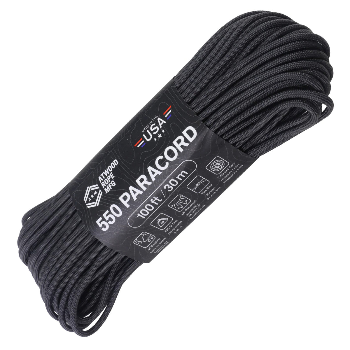 Atwood 550lbs Paracord 7 cores 100ft (Stealth Grey)