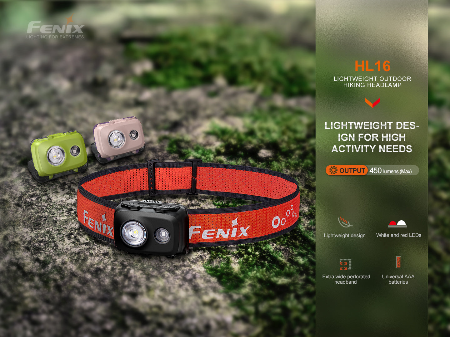 Fenix HL16 Trail Running Headlamp (450 Lumens) (3 Versions)