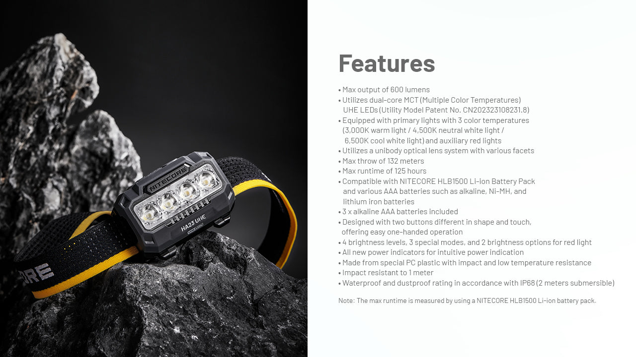 Nitecore HA23 UHE MCT AAA Headlamp (600 Lumens) (3 Versions)