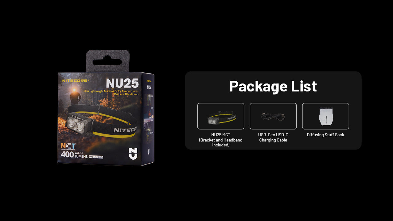 Nitecore NU25 MCT Rechargeable Headlamp (Black) (400 Lumens)
