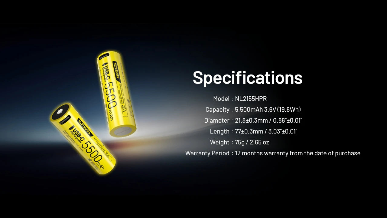 Nitecore Battery NL2155HPR 21700 5500mAh USB-C Rechargeable