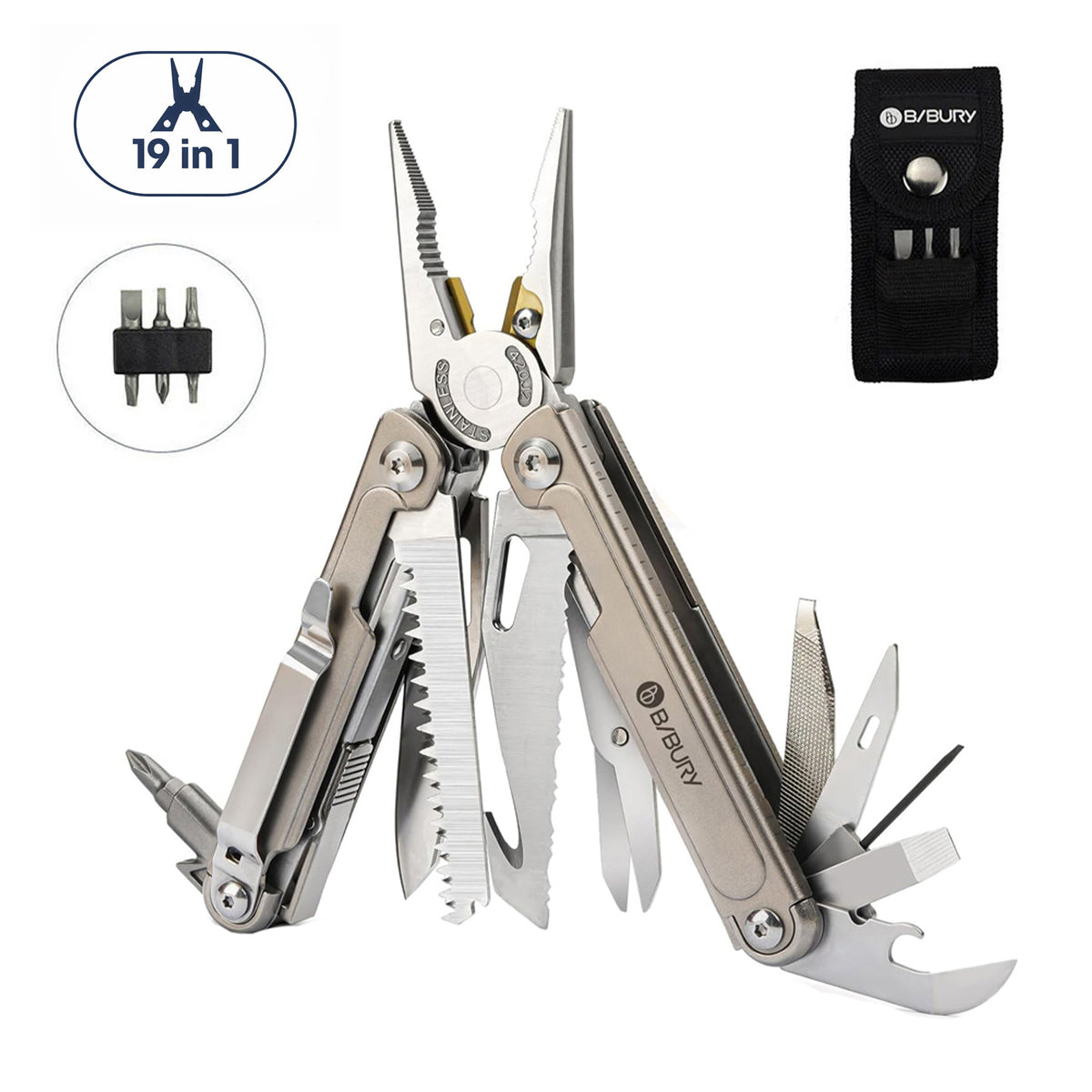 Bibury Plier Multitool V2 Titanium (19-in-1)
