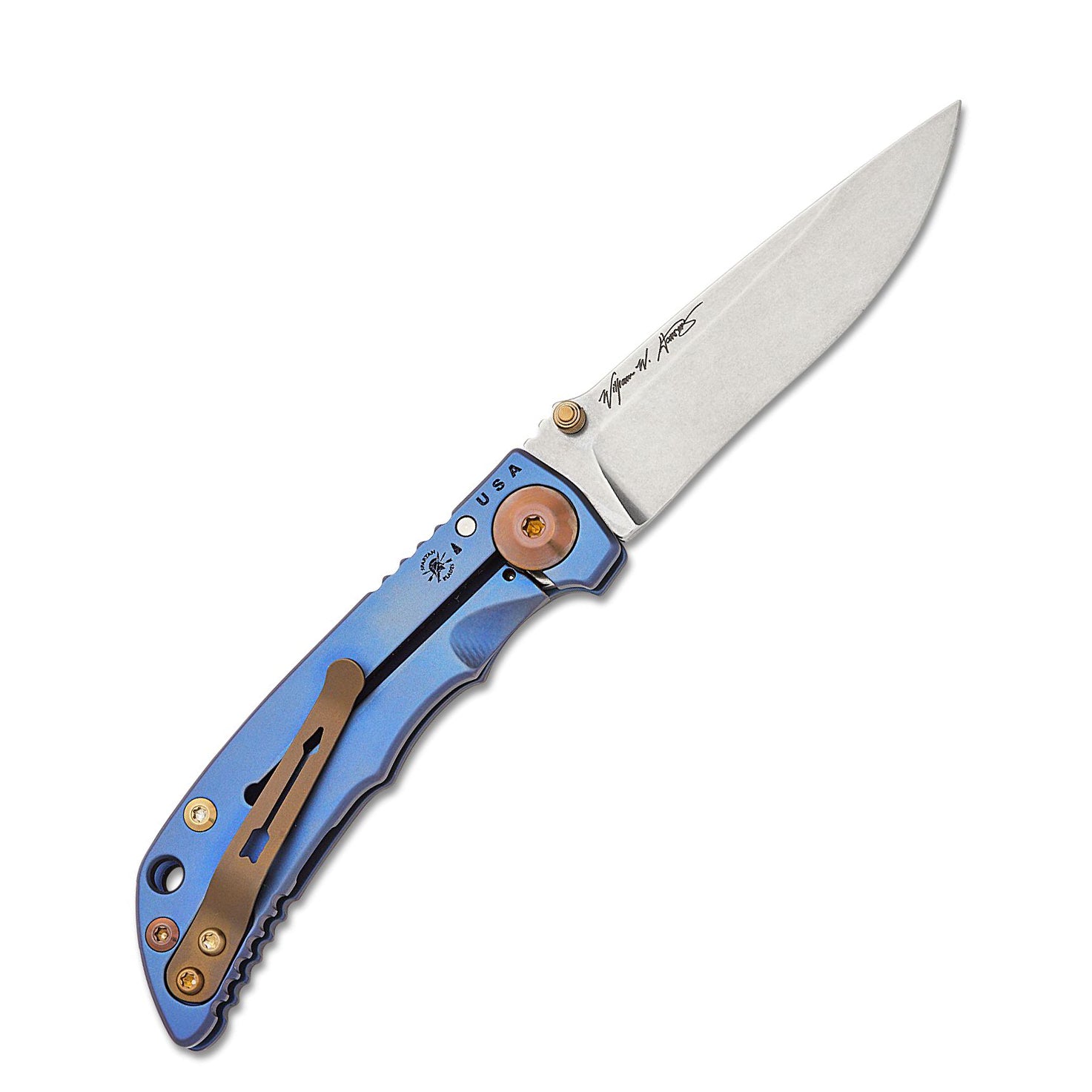 Spartan Harsey Folder 3.25 (Blue Watch Works Engraved Titanium Handle)