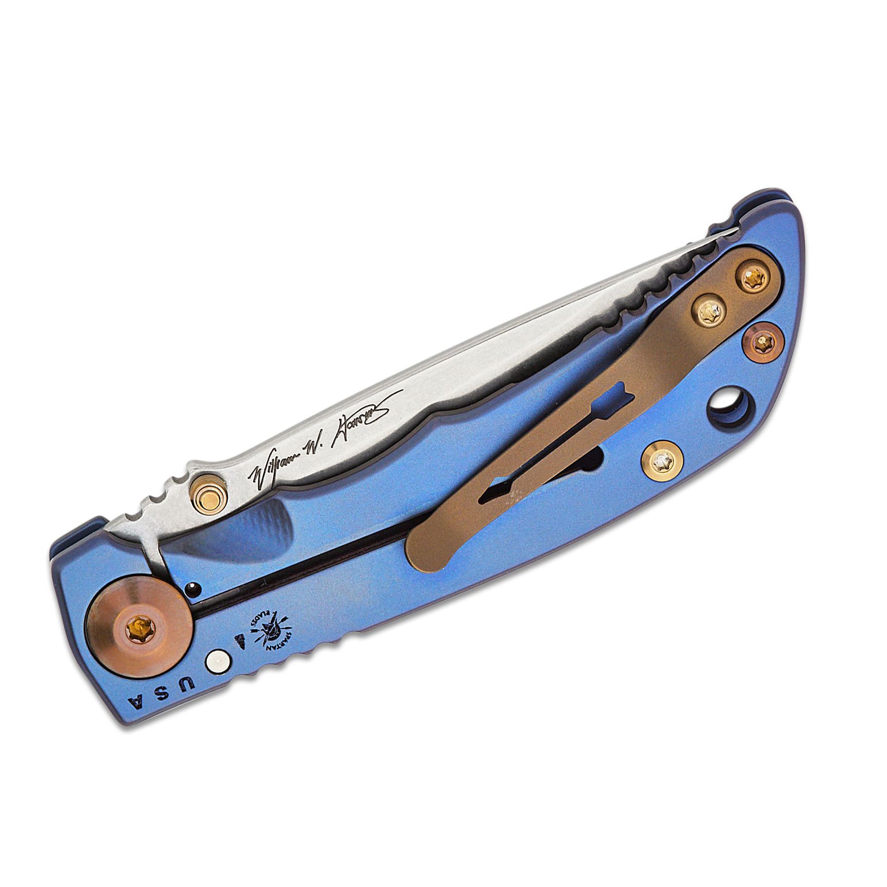 Spartan Harsey Folder 3.25 (Blue Watch Works Engraved Titanium Handle)