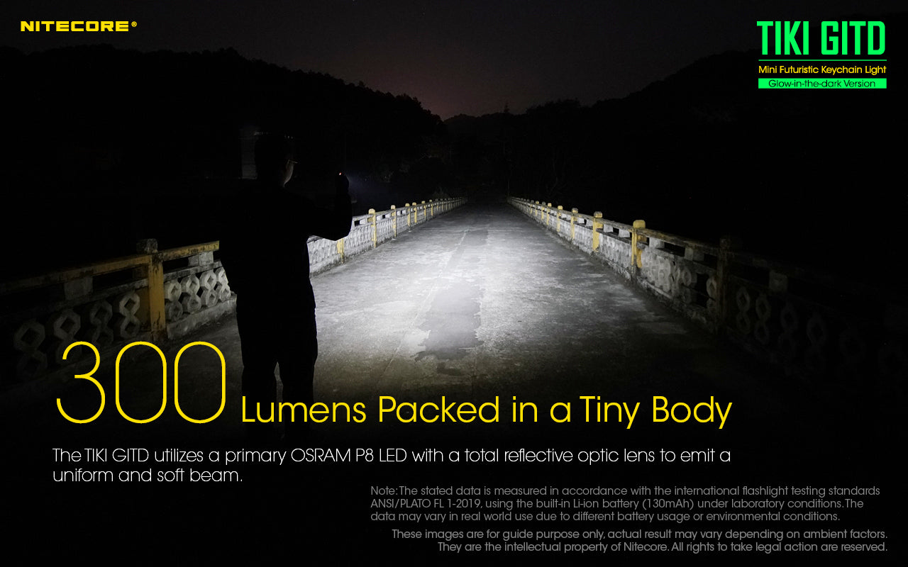 Nitecore TIKI GITD LED Keychain Rechargeable Flashlight (300 Lumens)