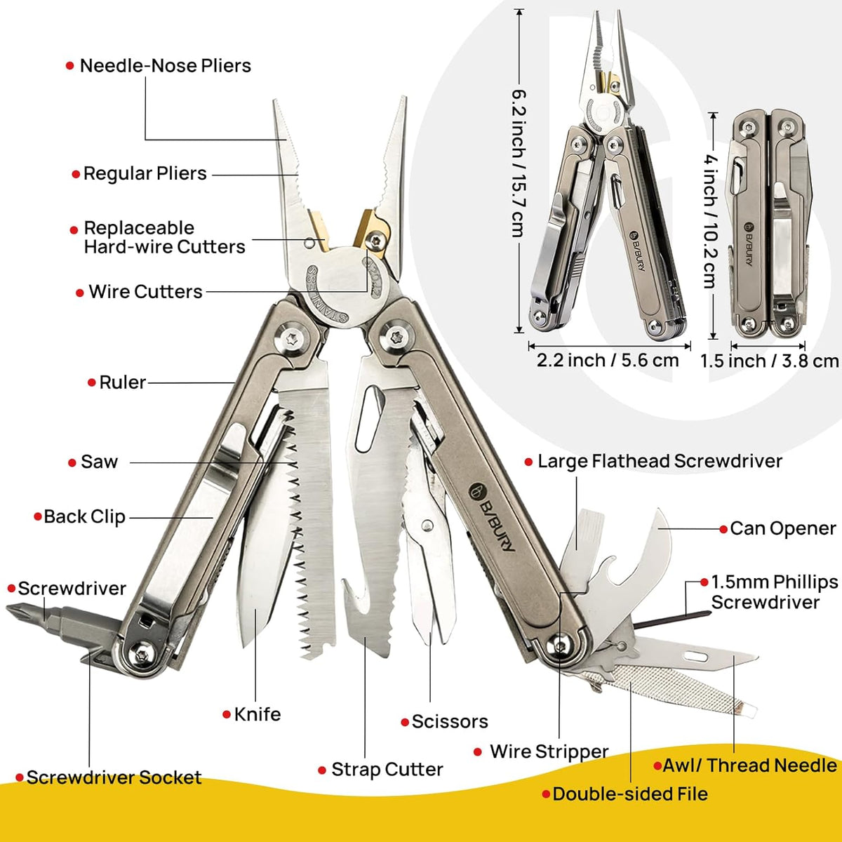 Bibury Plier Multitool V2 Titanium (19-in-1)