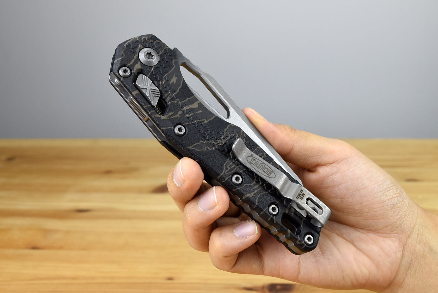 Microtech MSI Ram-Lok Tri Grip AP Tiger Folding Knife