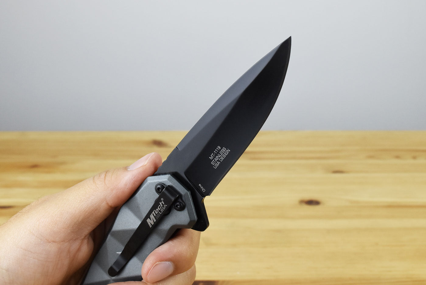 MTech MT1119 Button Lock Folding Blade (Gray Handle)
