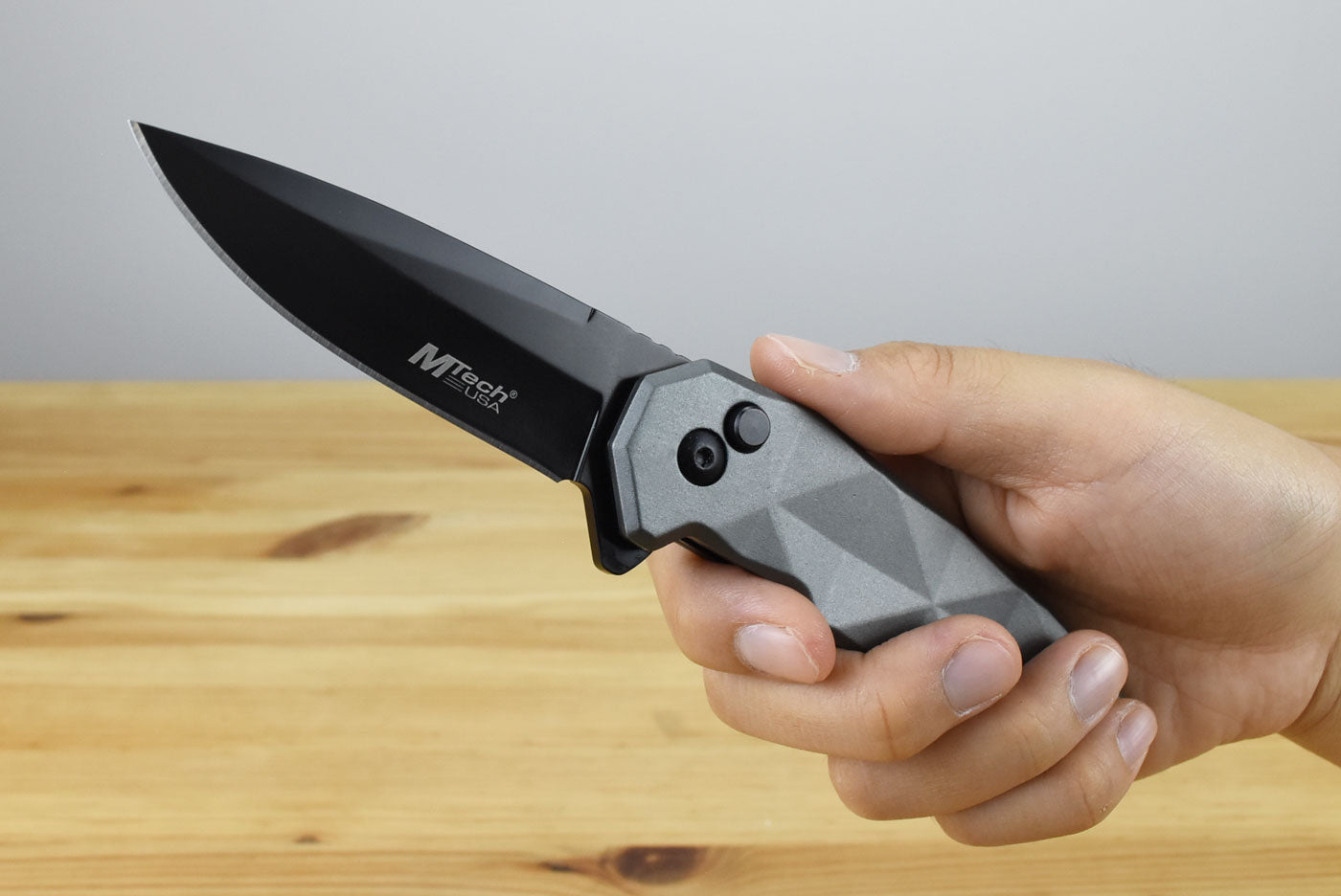 MTech MT1119 Button Lock Folding Blade (Gray Handle)