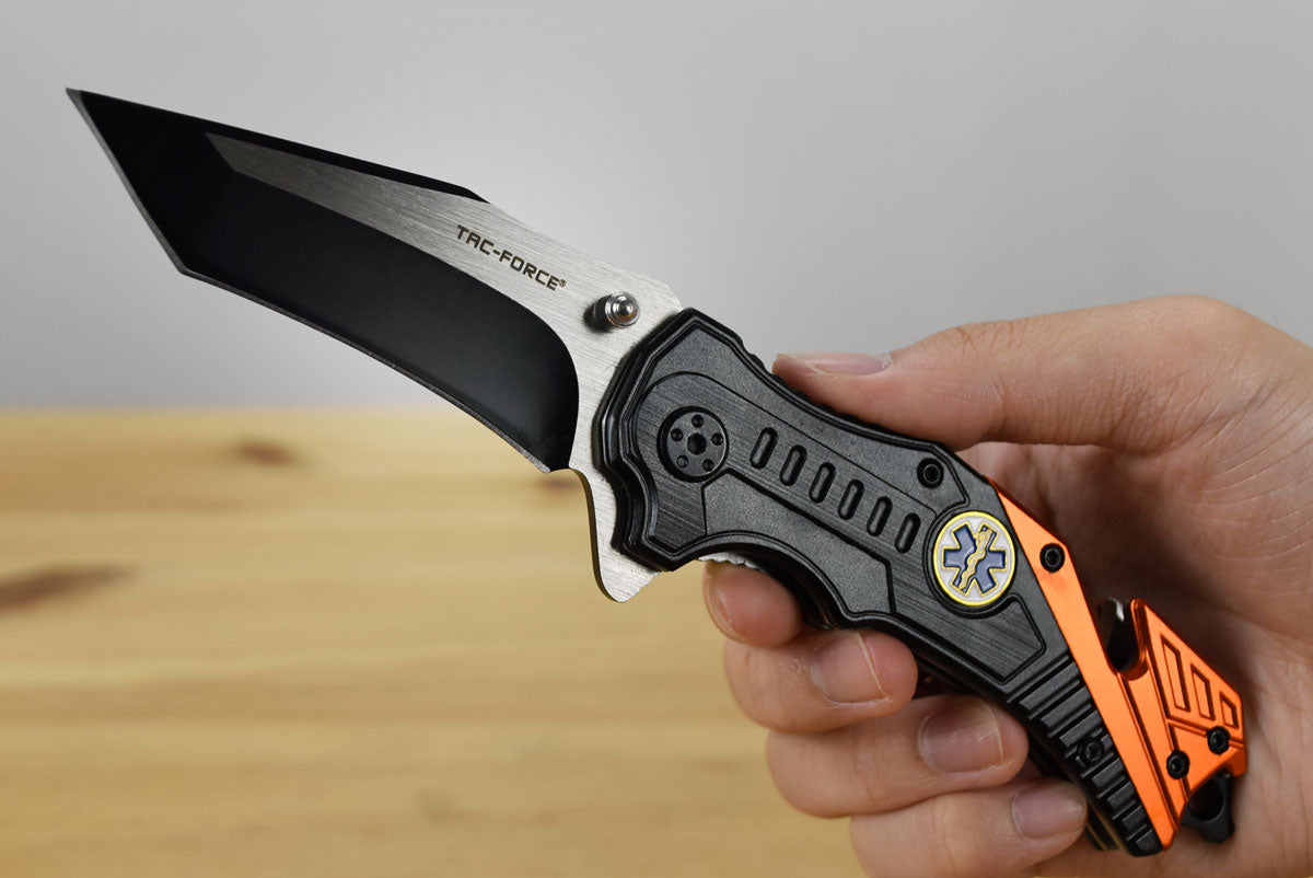 Tac Force 640 Assisted EDC Folding Knife (Black and Orange Aluminum Handle)