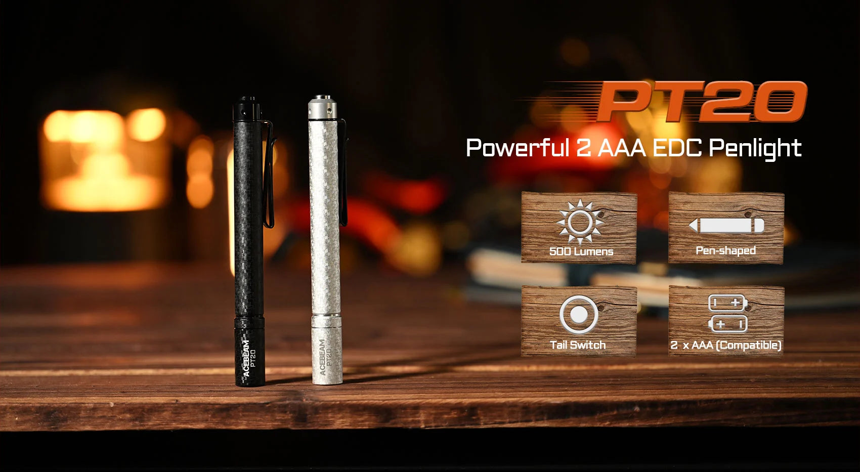 Acebeam PT20 2-AAA EDC Rechargeable Penlight (500 Lumens) (2 Versions)