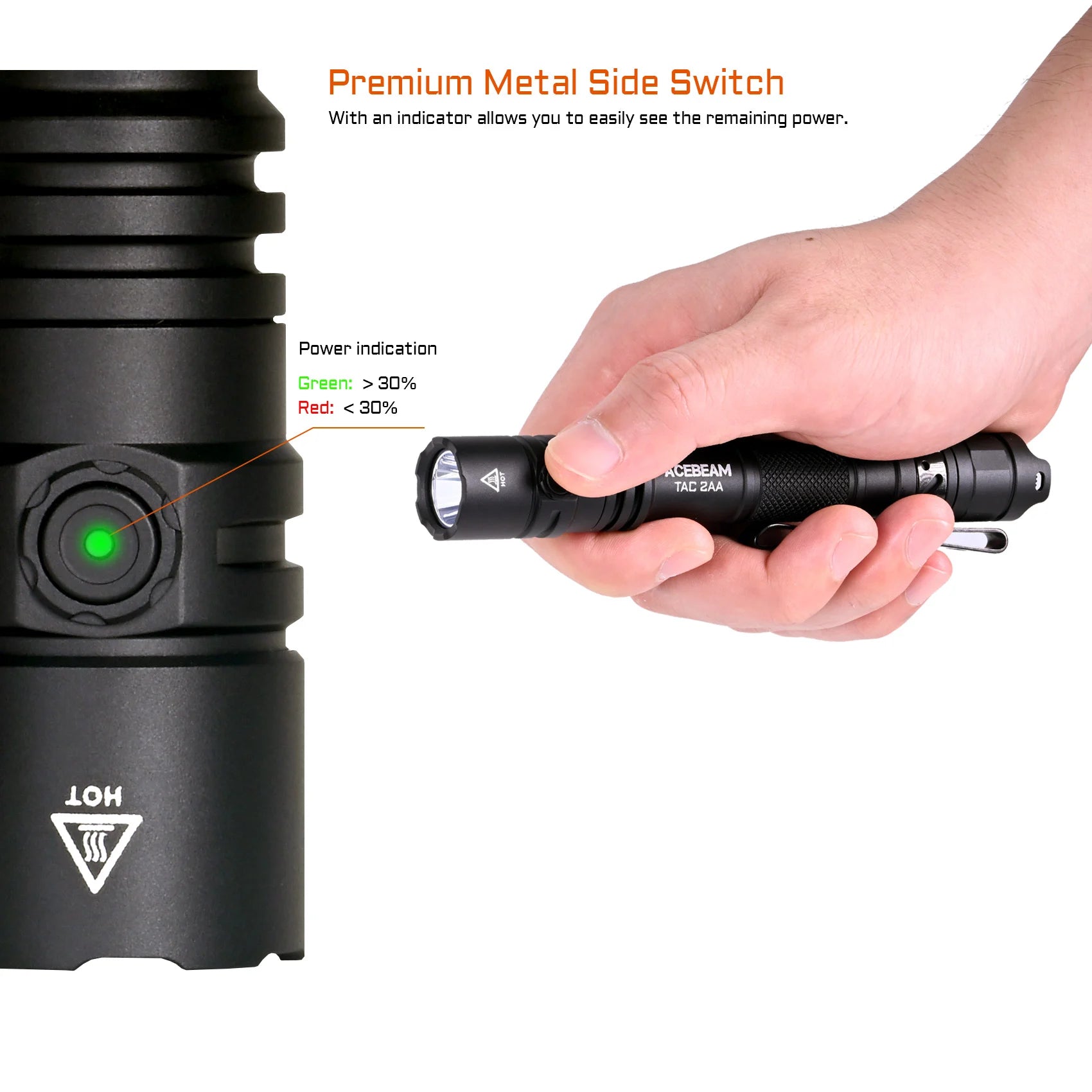 Acebeam TAC 2AA Rechargeable Flashlight (1600 Lumens) (Black)