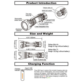Manker Striker Mini Titanium Rechargeable Flashlight (635 Lumens) (2 Versions)