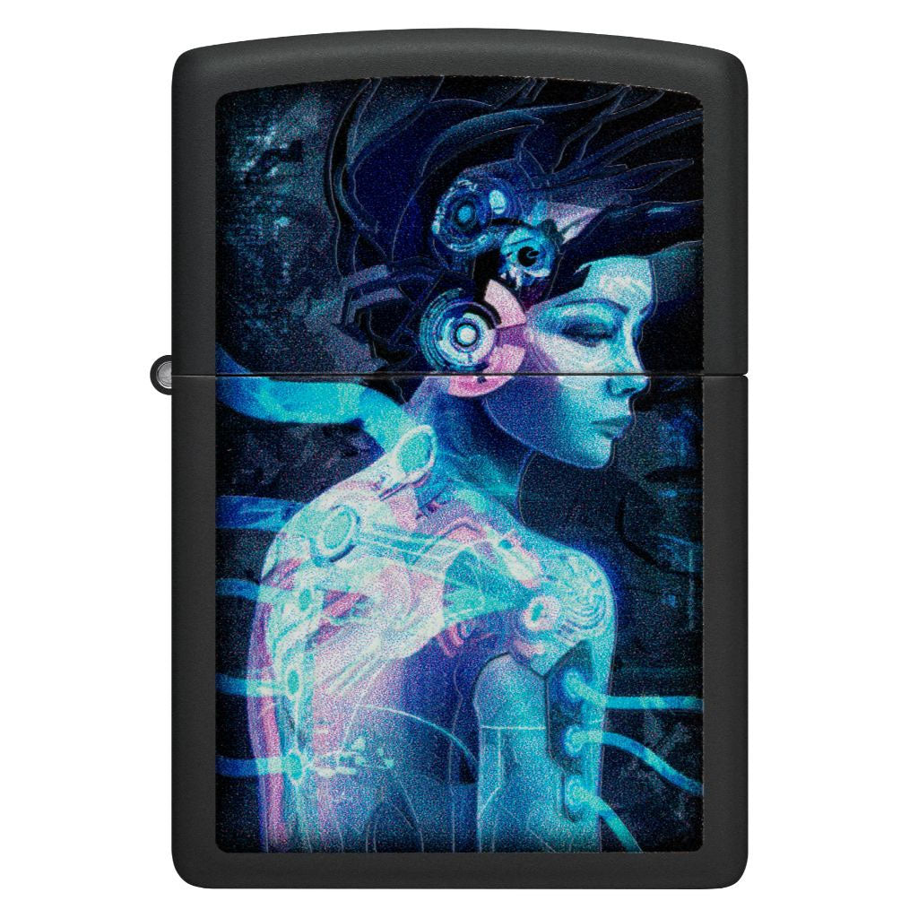 Zippo Matte 48517 Black Light Cyber Woman Design Lighter