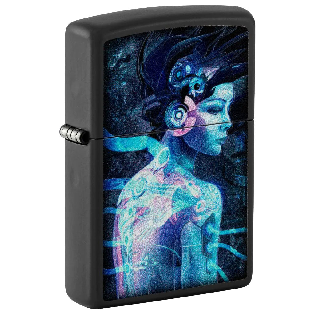 Zippo Matte 48517 Black Light Cyber Woman Design Lighter