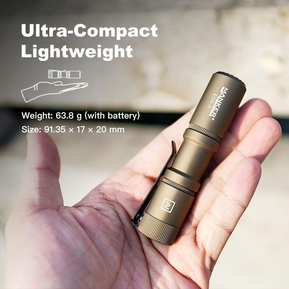 Manker E05 II EDC Rechargeable Flashlight (Sand) (2 Versions)