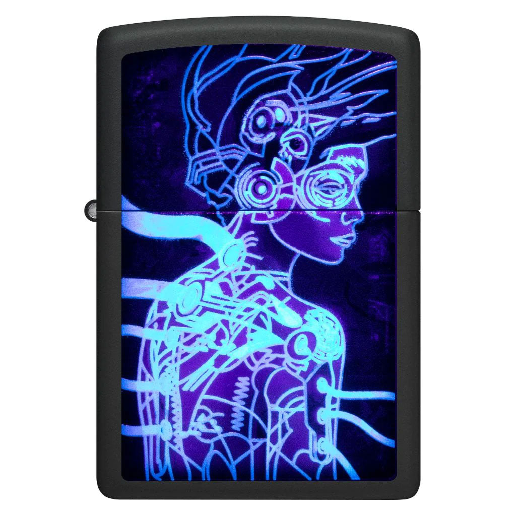 Zippo Matte 48517 Black Light Cyber Woman Design Lighter