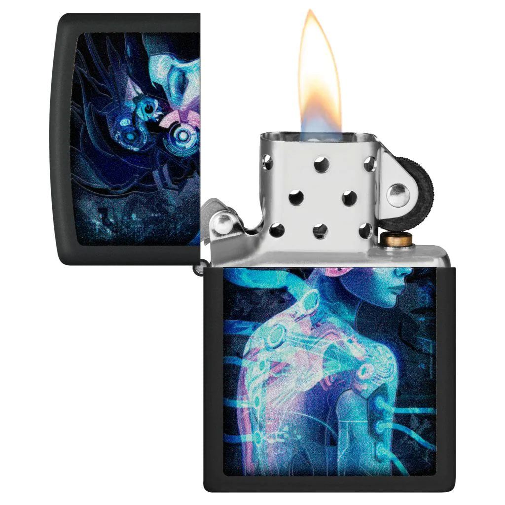 Zippo Matte 48517 Black Light Cyber Woman Design Lighter