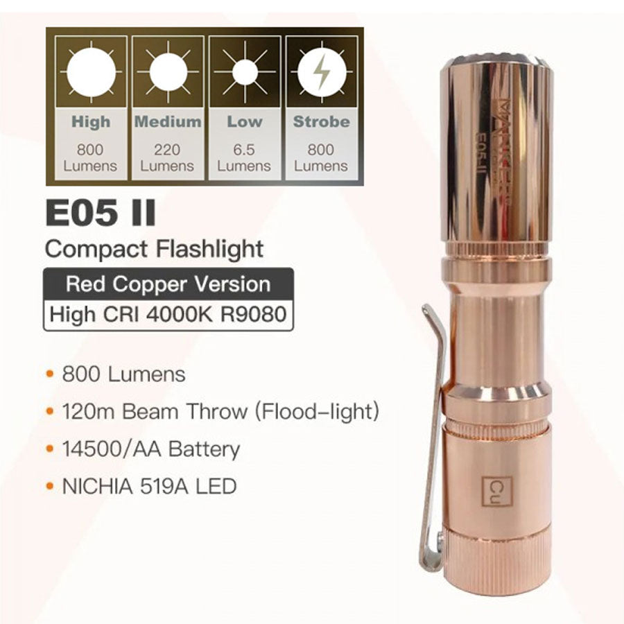 Manker E05 II EDC Rechargeable Flashlight (Copper) (2 Versions)