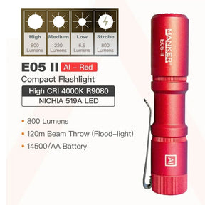 Manker E05 II EDC Rechargeable Flashlight (Red) (2 Versions)