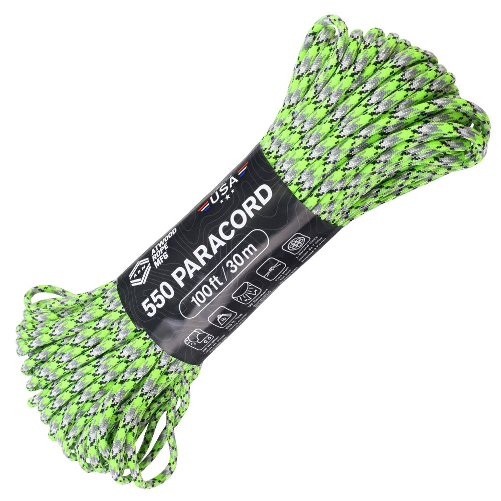 Atwood 550lbs Zombie Paracord 7 cores 100ft (Bio-Sludge)