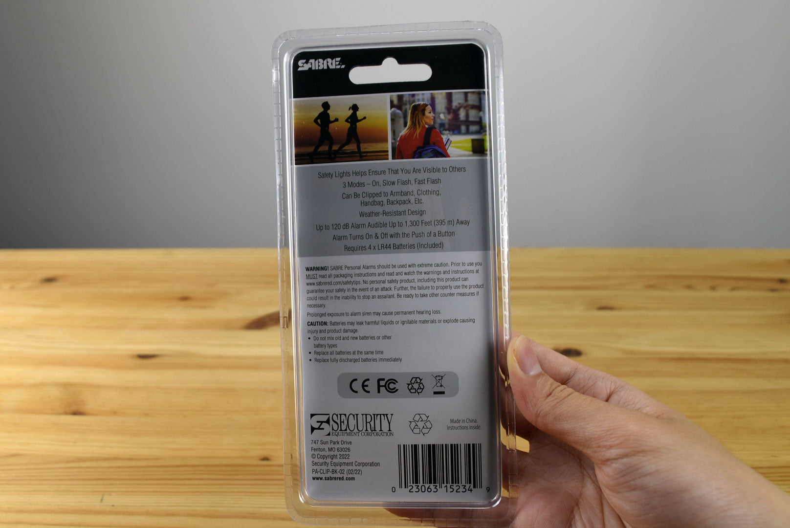 SABRE Personal Alarm With LED Safety Light (2-in-1 Clip-On / Black)