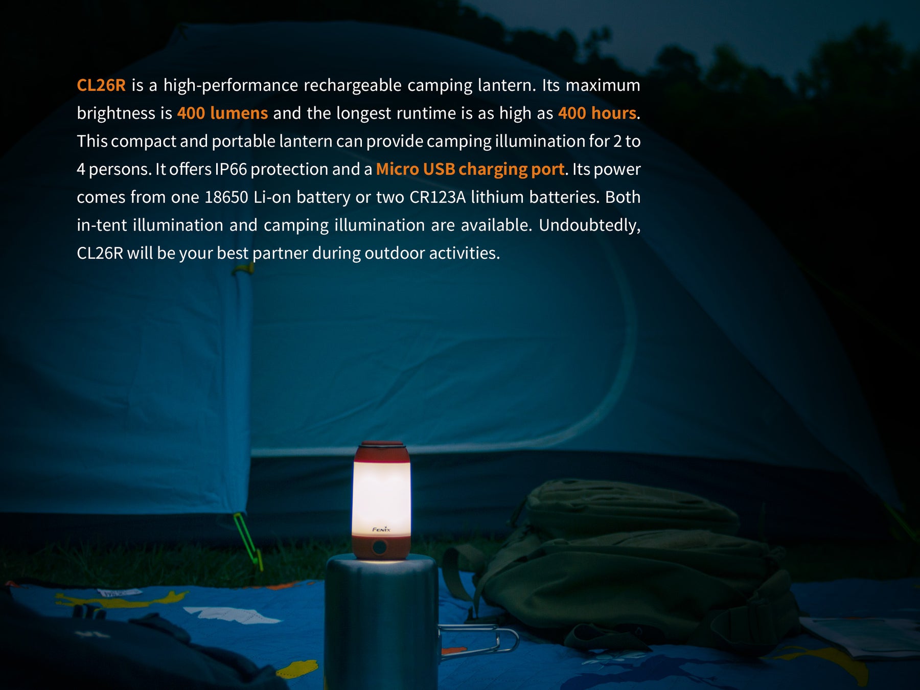 Fenix CL26R Rechargeable Camping Lantern (400 Lumens) (2 Versions) - Thomas Tools