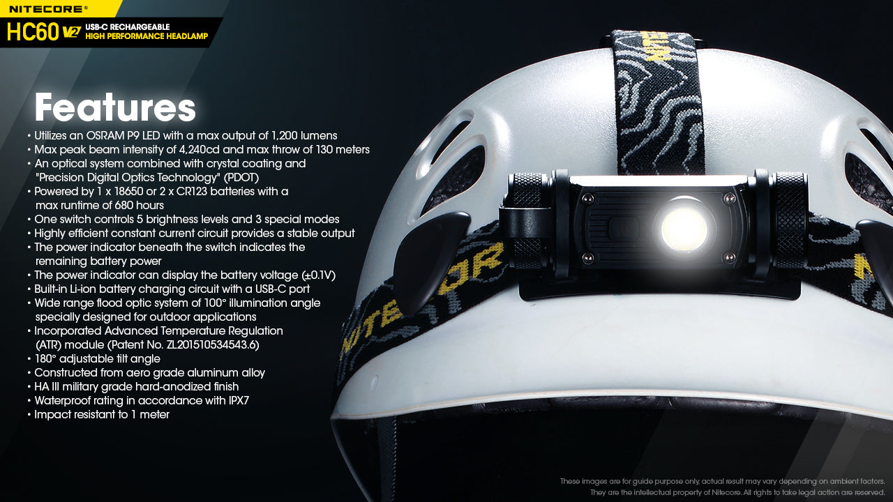 Nitecore HC60W V2 Rechargeable Headlamp (Neutral White) (1200 Lumens)