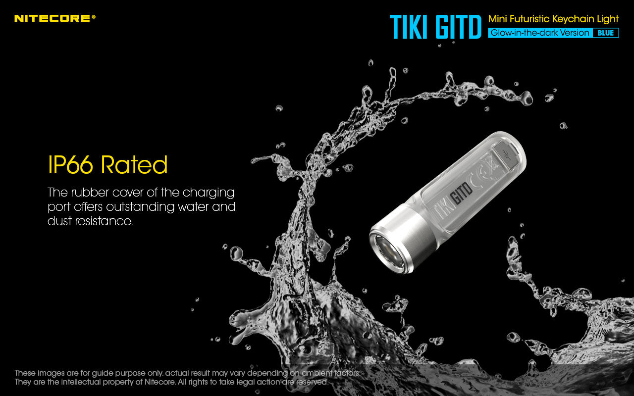 Nitecore TIKI GITD Blue Keychain Rechargeable Flashlight (300 Lumens)