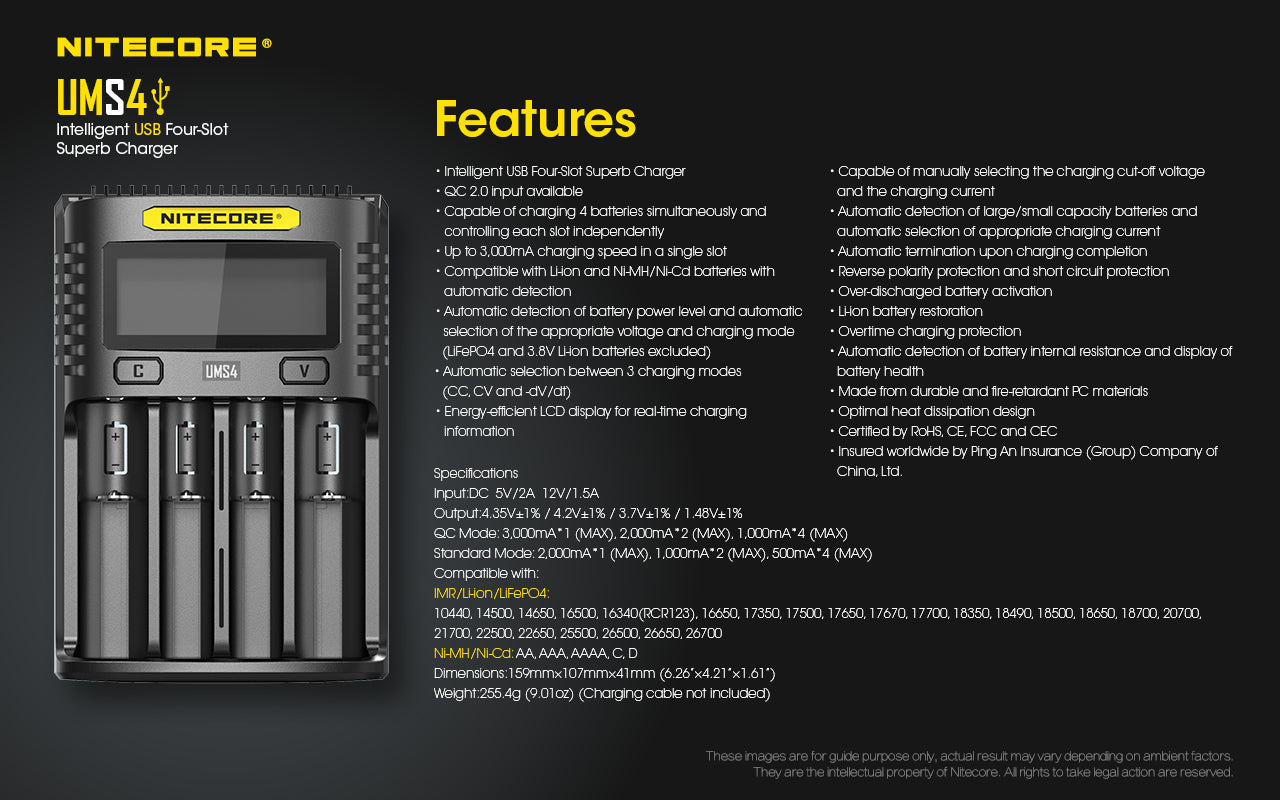 Nitecore UMS4 Intelligent USB Four-Slot Superb Battery Charger