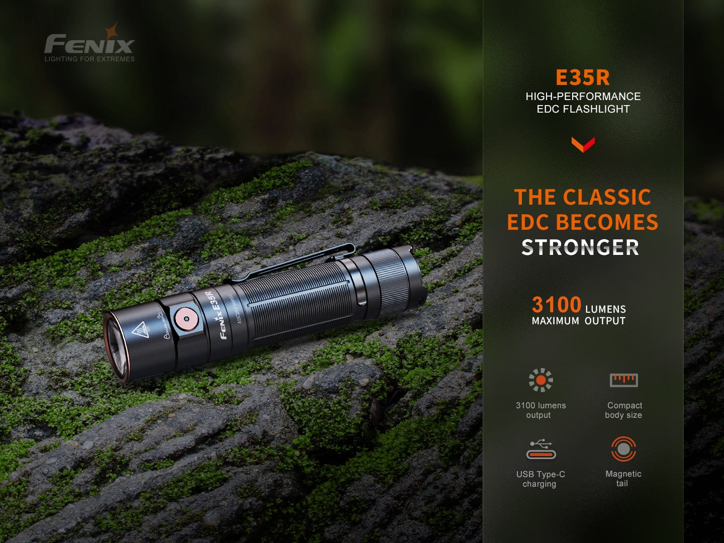 Fenix E35R Rechargeable Flashlight + AOD-S V2.0 Diffuser Kit (3100 Lumens)