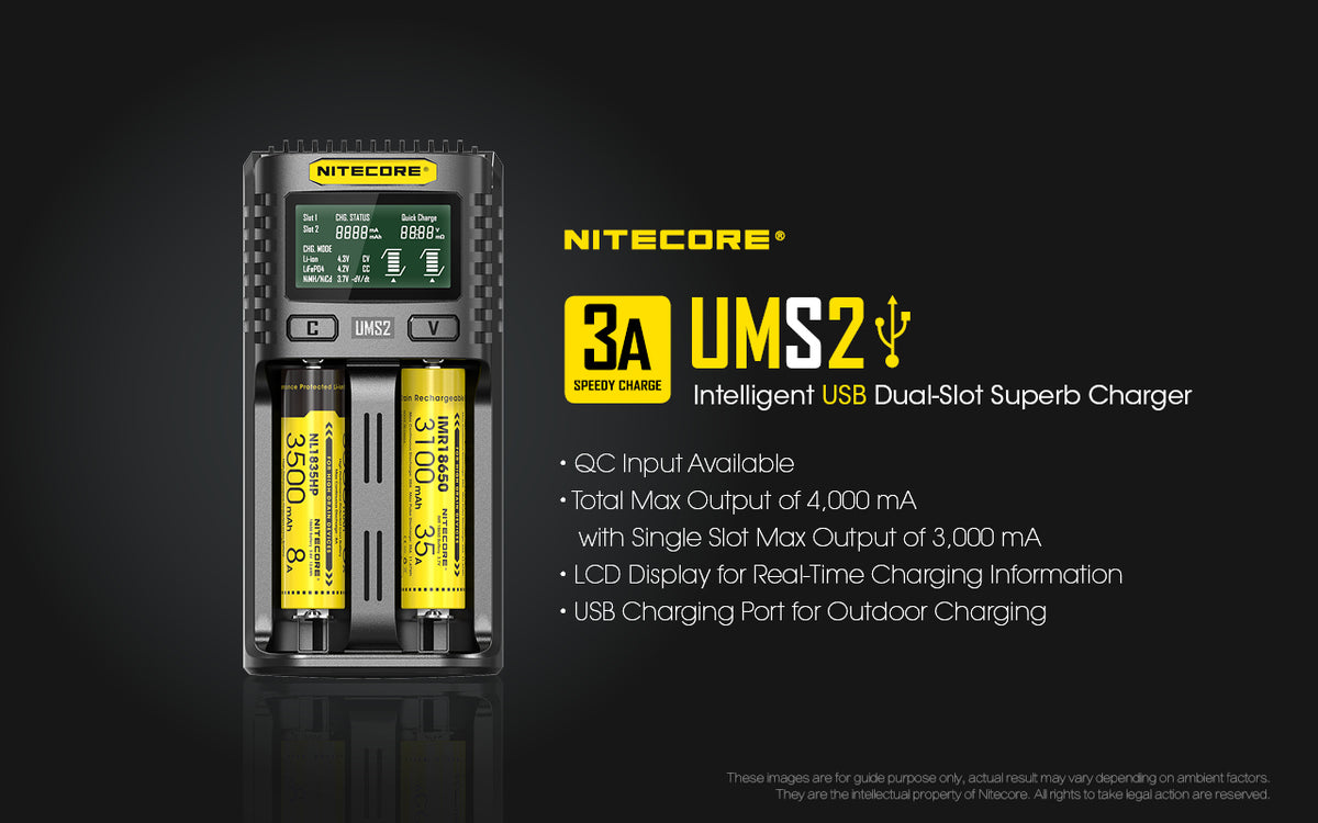 Nitecore UMS2 Intelligent USB Dual-Slot Superb Battery Charger