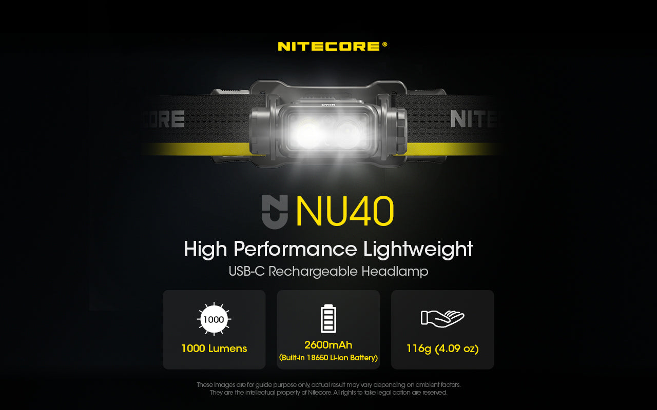 Nitecore NU40 Spotlight + Floodlight Rechargeable Headlamp (1000 Lumens)