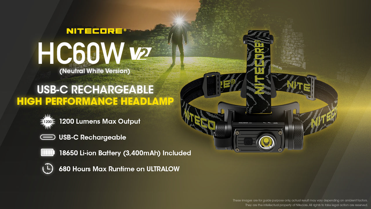 Nitecore HC60W V2 Rechargeable Headlamp (Neutral White) (1200 Lumens)