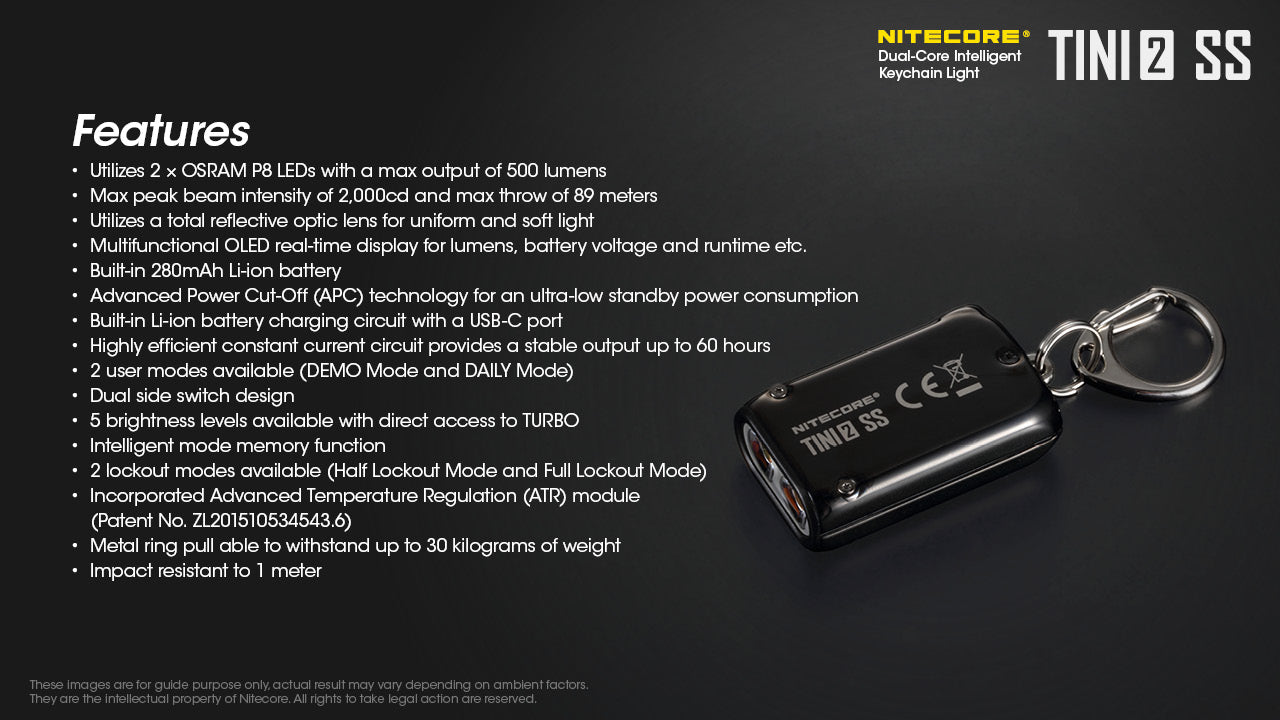 Nitecore TINI 2 SS Keychain Rechargeable Flashlight (500 Lumens)