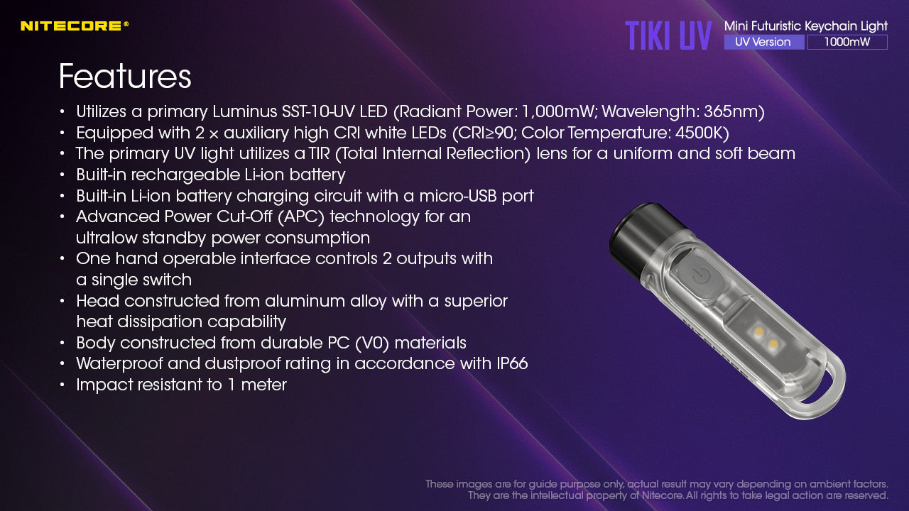 Nitecore TIKI UV & HCRI White LED Rechargeable Flashlight