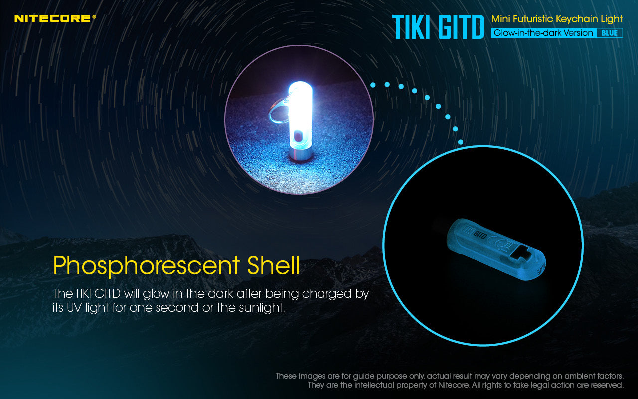 Nitecore TIKI GITD Blue Keychain Rechargeable Flashlight (300 Lumens)