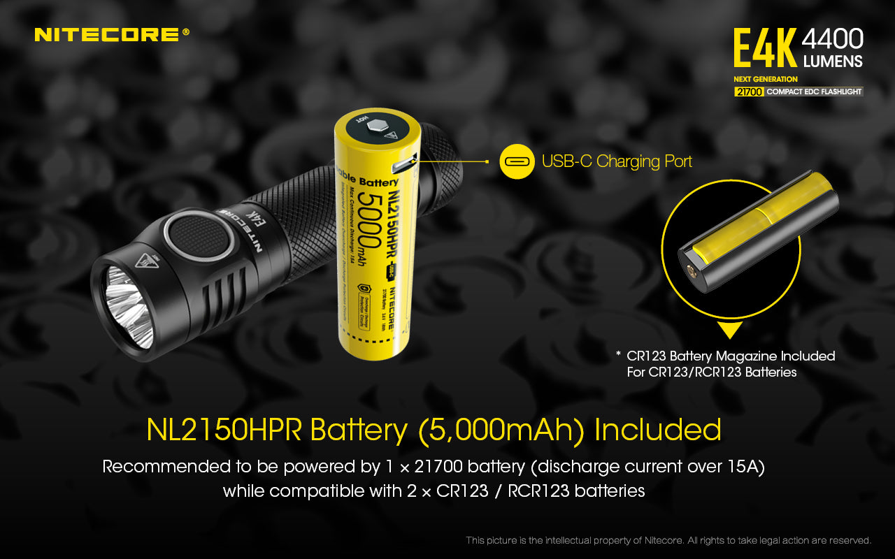 Nitecore E4K Rechargeable Flashlight (4400 Lumens)