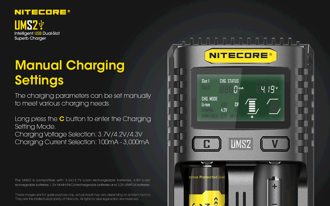 Nitecore UMS2 Intelligent USB Dual-Slot Superb Battery Charger
